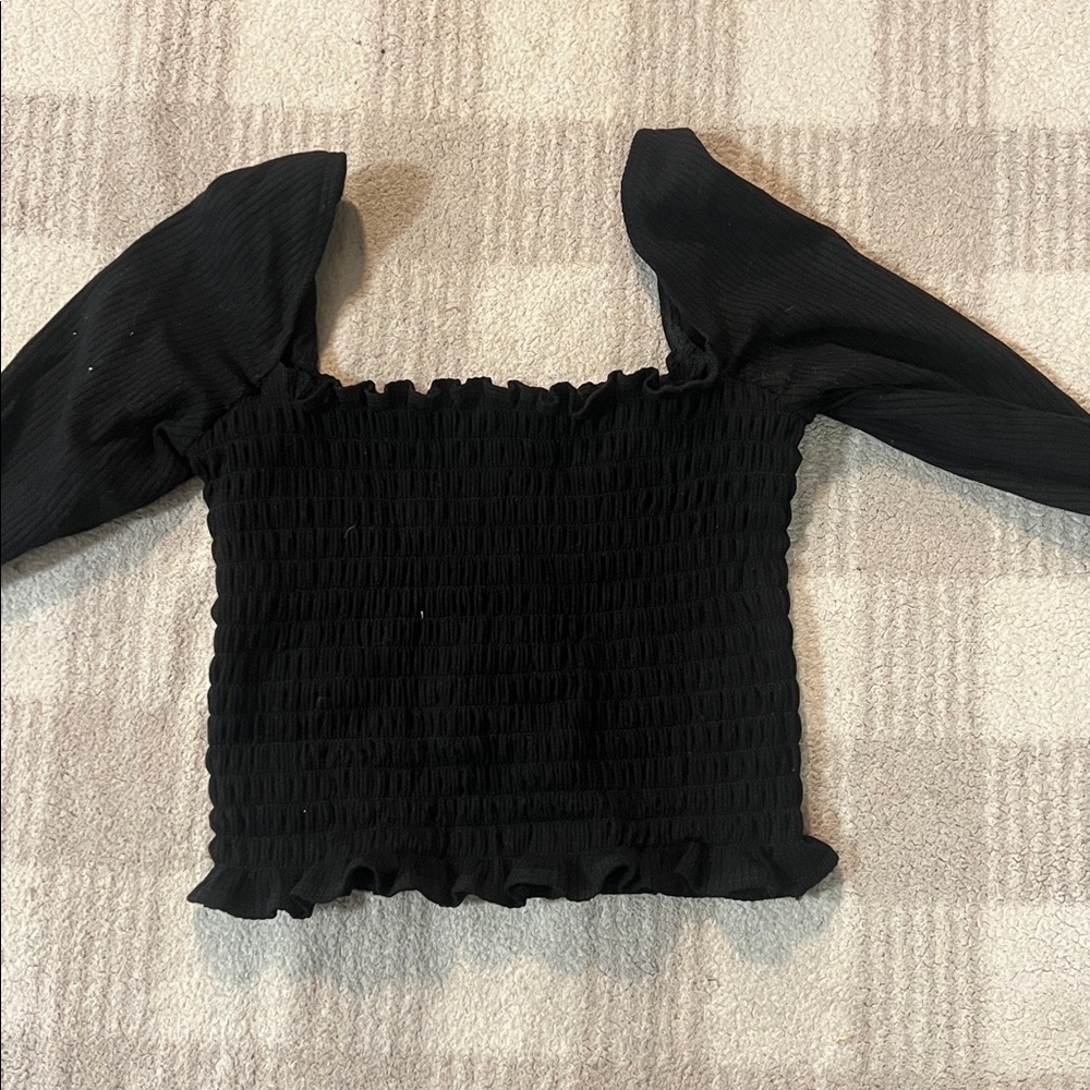 Reformation Jet Black Ruffle Smocked Top